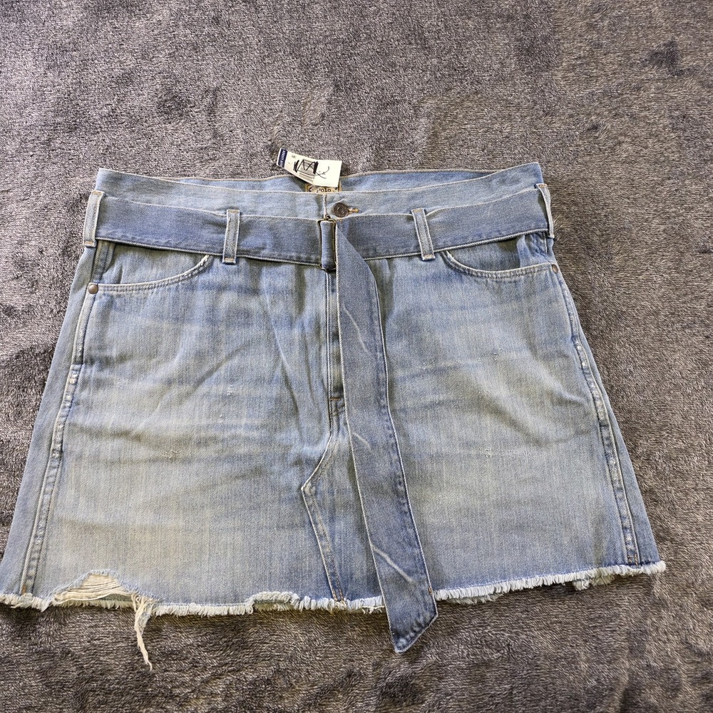 Polo Ralph Lauren Belted Denim Mini Skirt Womens 32 Country Western Rockabilly